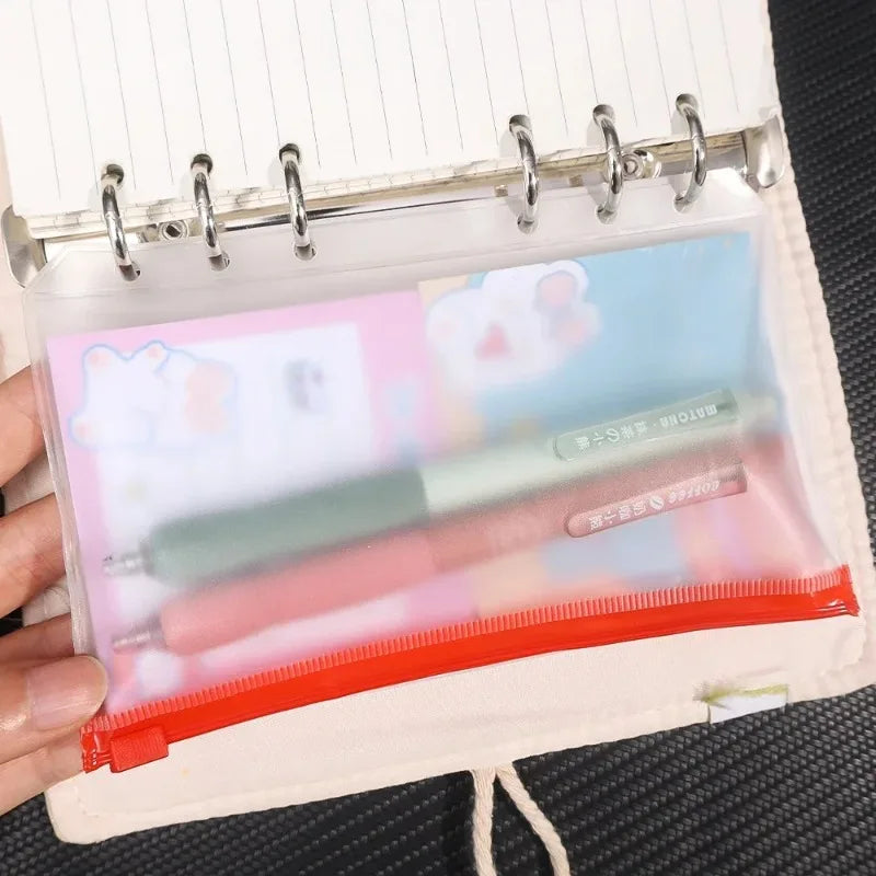 2-24Pcs Clear A6 6-Hole Binder Pockets Waterproof PVC Organizer Cash Budget Envelopes Zipper Binder Pouches for Notebook Planner