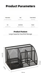 7 Compartment Metal Mesh Desktop Organizer with Drawer Pen Pencil Holder Stationery Storage for Home Office School Students Dorm