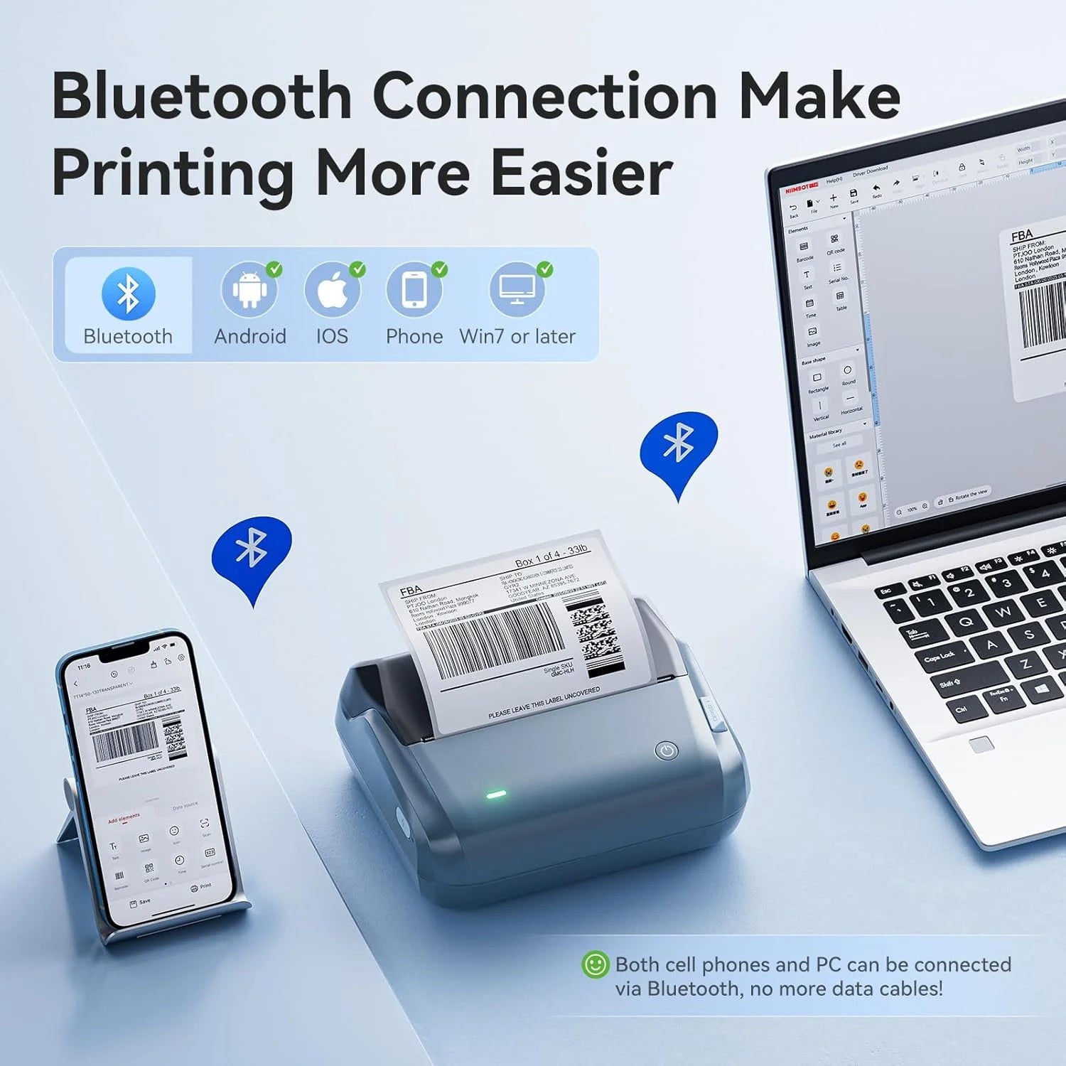 NIIMBOT B4 Potable 4inch Label Printer 20-110mmm Print Width Label Shipping Barcode Sitcker Big Size Multiple Devices Connected