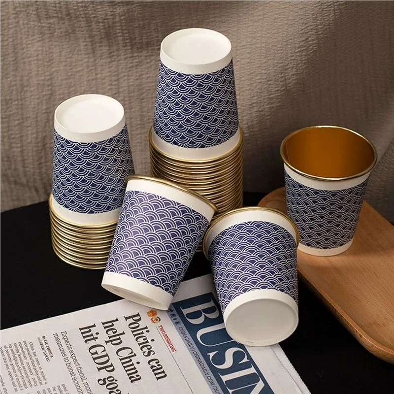50pcs/pack 250ml Disposable Gold Foil Paper Cup Commercial Office Hot Drinks Tea Cups Coffee Cup