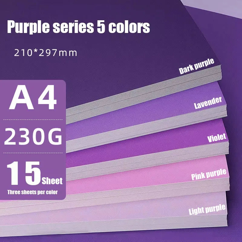 15 Sheets Assorted Purple Cardstock Printable A4 Color Paper 230gsm Suitable for Scrapbooking Card Making DIY Art Craft Supplies