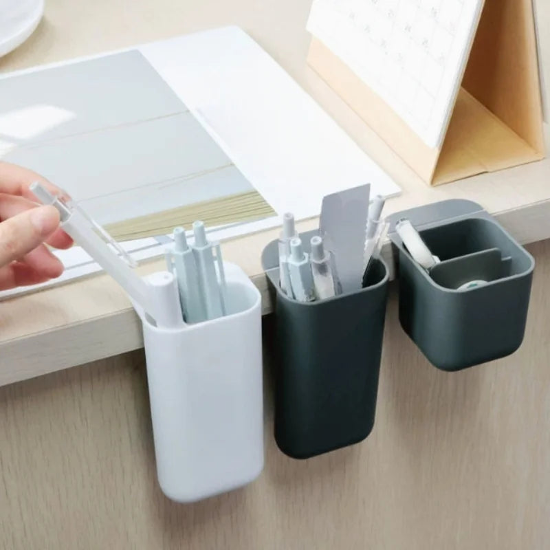 Multi Functional Desktop Display Pocket Pen Holder, Office Desk Stationery Pen Box, Adhesive Small Item Storage Tube