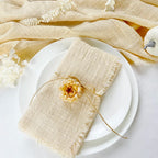 10pcs 32x32cm Gauze Cotton Wedding Napkins Reusable Green Trim Tea Towel Rustic Retro Burrs Napkins for Party Table Decoration