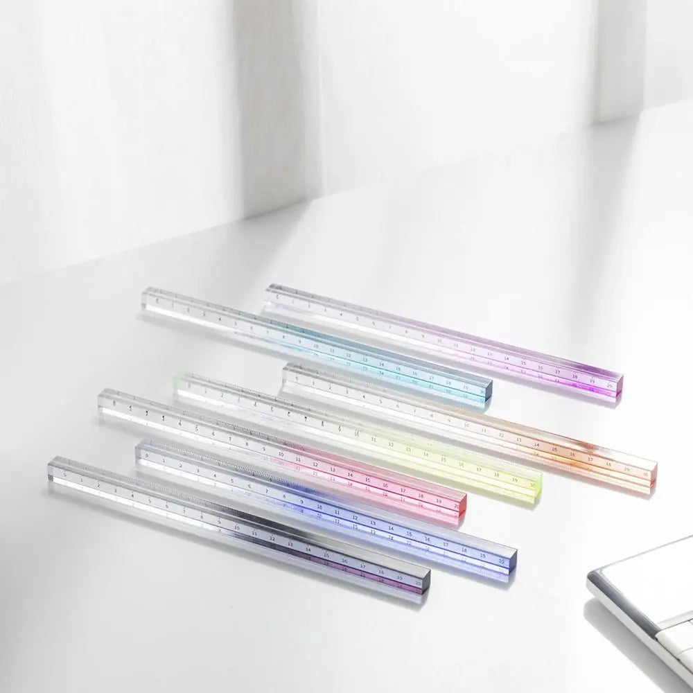 Transparent Straight Ruler High Quality 20CM Acrylic Scale Ruler Gradient Color Quadrangular Ruler Creative Stationery