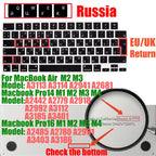 Russian Layout MacBook Pro Keyboard Cover 14" 16" M4 M3 M2 M1 Pro, MacBook Air 15" 13.6" M3 M2 Silicone Skin, US/EU Version