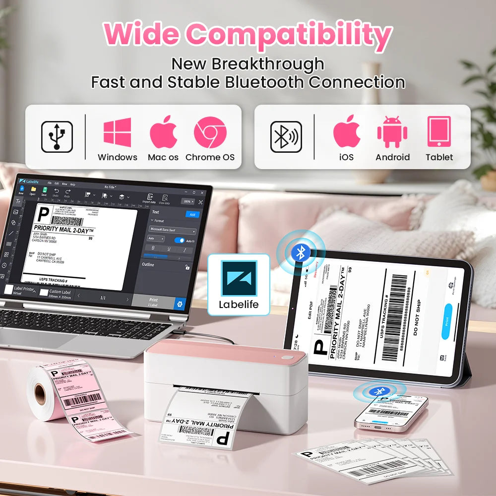 241 Bluetooth Thermal Label Printer Wireless Small Shipping Label Printer 4X6 Compatible with iPhone Android Mac Window