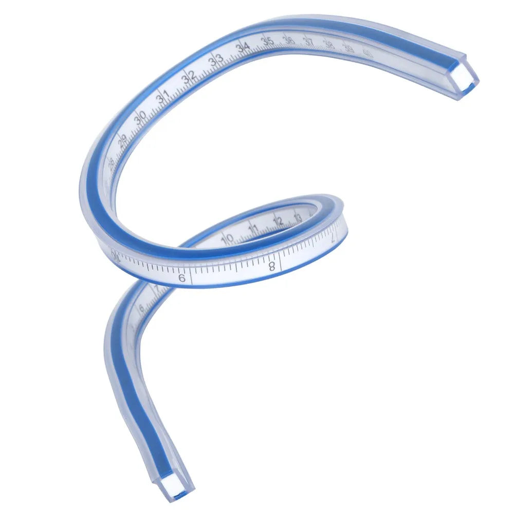 Durable Bendable Flexible Curve Ruler Double Side Graduated Plastic Metric Ruler Blue White Soft Measuring Tool Sewing