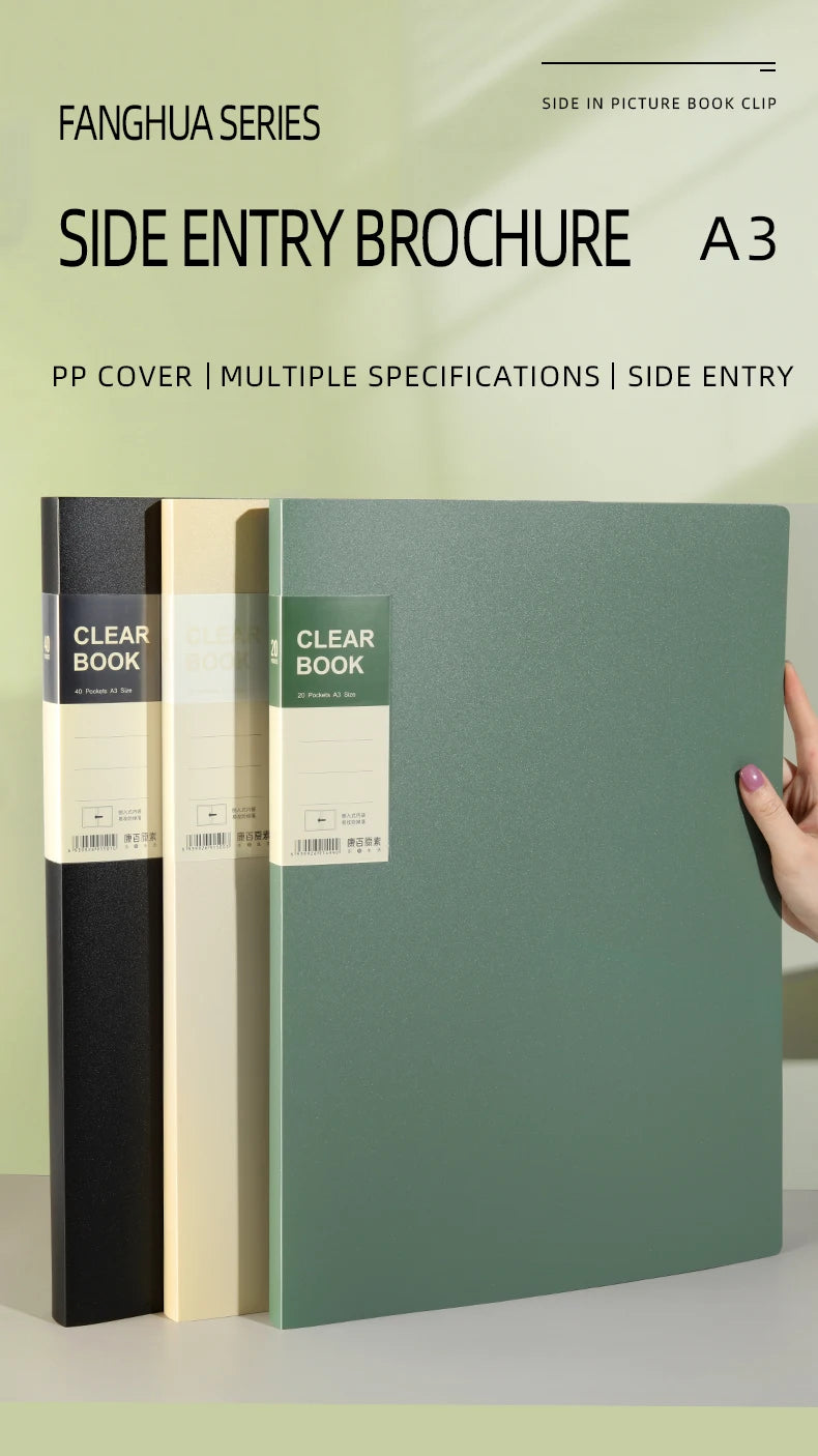 A3 Side-Loading Portfolio 8K Album for Children's Certificates, Artwork, Drawing Paper, and Poster Collection Folder