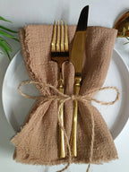 10 Pieces 32x32cm Cream Rough Edge Gauze Napkins 100% Soft Cotton Fabric Serviette Kitchen Tea Towels For Easter Party Supplies