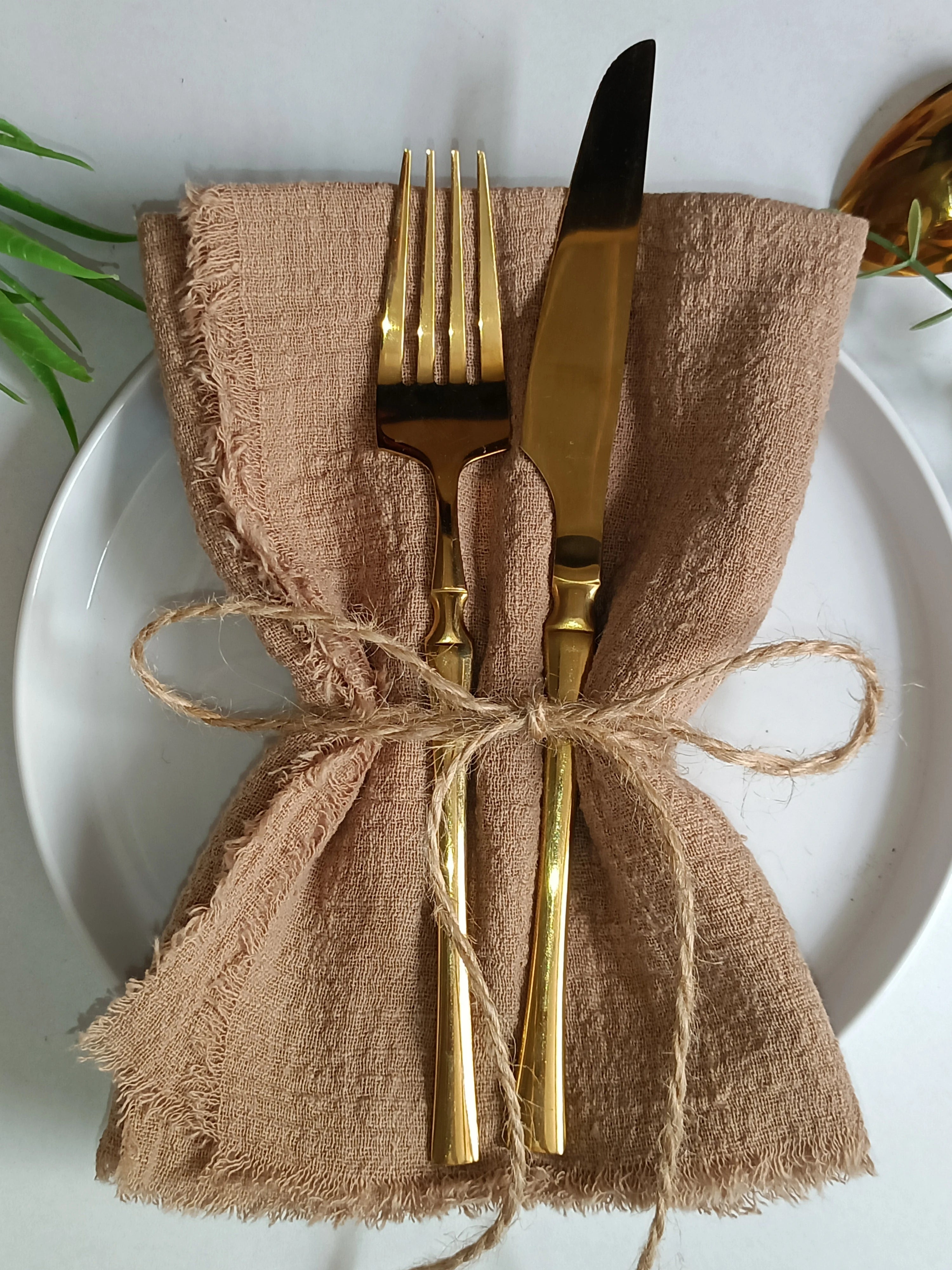 10 Pieces 32x32cm Cream Rough Edge Gauze Napkins 100% Soft Cotton Fabric Serviette Kitchen Tea Towels For Easter Party Supplies