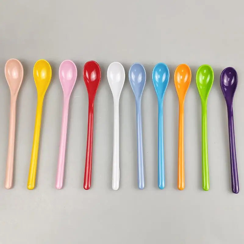 Candy Color Plastic Long Handle Spoons Multi-use For Dessert Tea Coffee Soup Kitchen Tableware Flatware