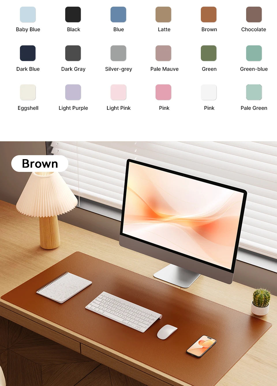 Desk Pad Protector, Mouse Pad, Office Desk Mat, Non-Slip with Stitched Edges PU Leather Desk Blotter for Office Home School
