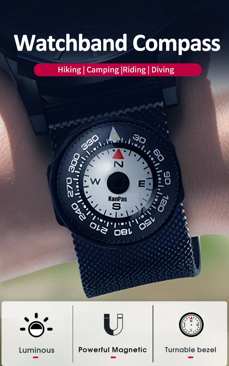 KanPas Mini Buttoncompass with Turnable Bezel/Watchband Compass /Powerful Luminous Compass/Silicone Base A-18-LH