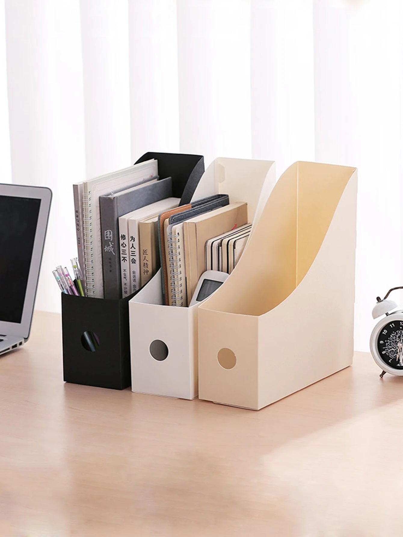 Plastic Desktop File Organizer, Student Office Document Bookends Shelf Adjustable Bookshelf Storage Box for Home School Supplies