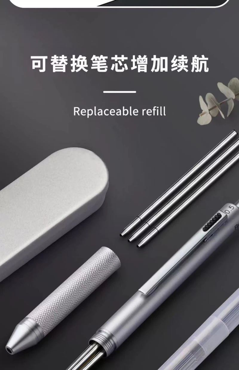 4 In 1 Multifunction Luxury Pen, 0.7mm 3 Color Ballpoint 0.5mm Mechanical Pencil, Gravity Sensor Metal Retractable Pens Długopis