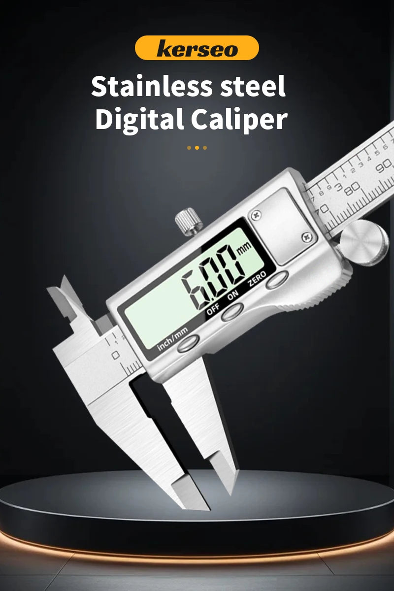 Kerseo Digital Caliper Stainless Steel Metal Vernier Caliber Measuring Tools Woodworking Thickness Gauge Depth Electronic Ruler