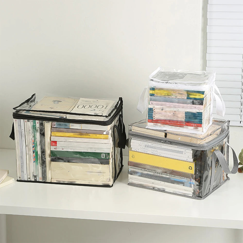 Clear PVC Book Storage Bag - Transparent, Dustproof, High Quality, Foldable Organizer with Handles for Books and magazine