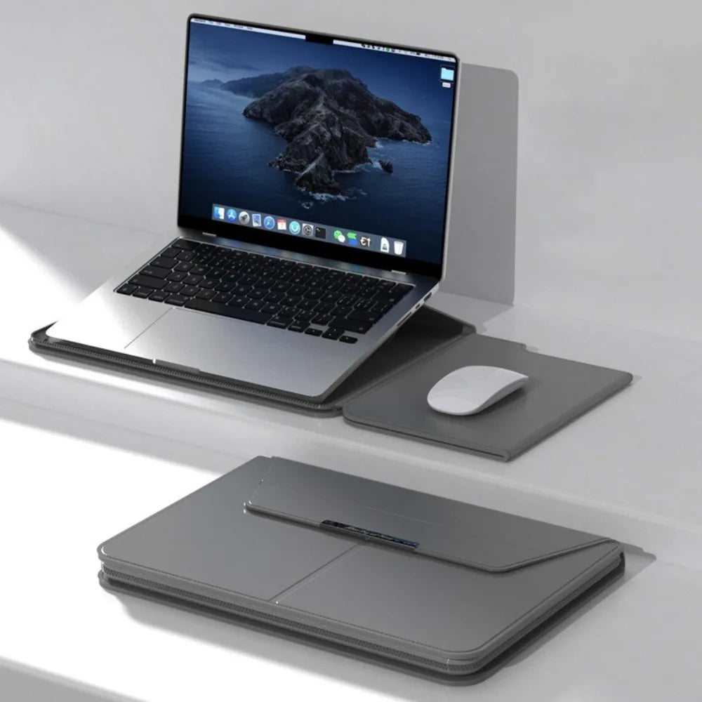 13-14/15-16 Inch Laptop Sleeve Holder Automatic Closing Multifunction Carrying Pouch with Stand Leather for Macbook Air
