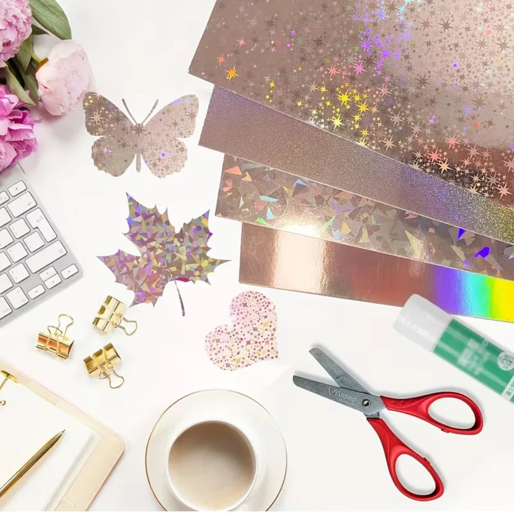 20 Sheets Holographic Cardstock 8.5 x 11, 250gsm Metallic Cardstock Glitter Shiny Iridescent Mirror Paper for Scrapbooking DIY
