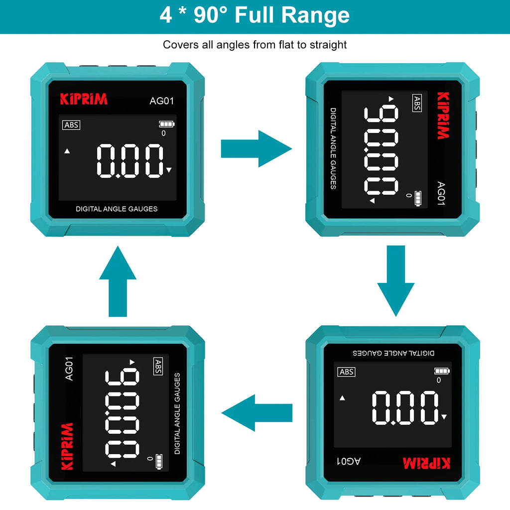 Kiprim Digital Goniometer Electronic Level Box Electronic Angle Ruler Backlight Protractor Wood Working Inclinometer Tools