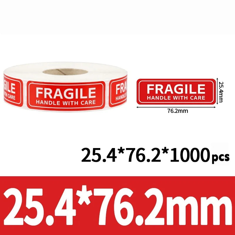 500/1000pcs Fragile Warning Stickers Handle With Care Labels 25.4x76.2mm/50.8x76.2mm For Shipping Packaging