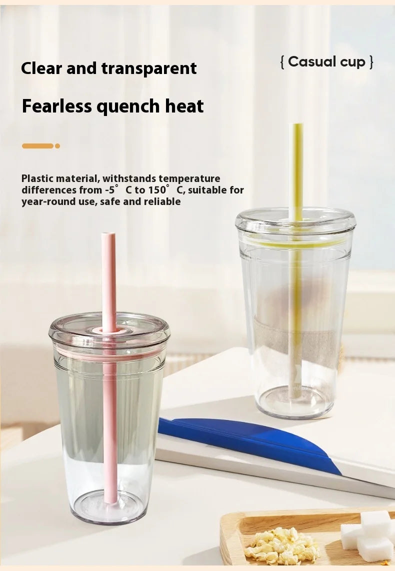 450ML Summer High-value Milk Tea Straw Plastic Cup Transparent Multi-color Thickened Coffee Cup Office Water Cup