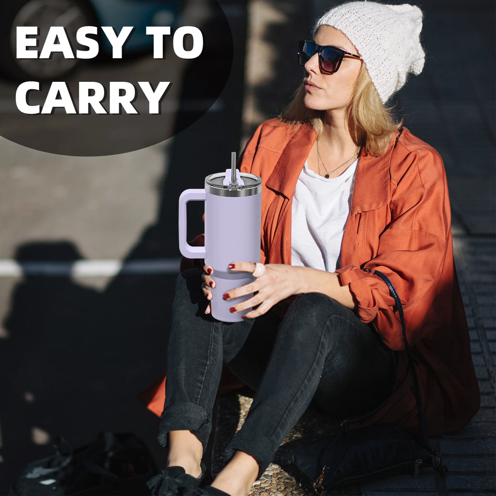 WATERSY Large Capacity 30/40oz Stainless Steel Tumbler with Handle And Straw Double Vacuum Insulated Thermal Coffee Mug