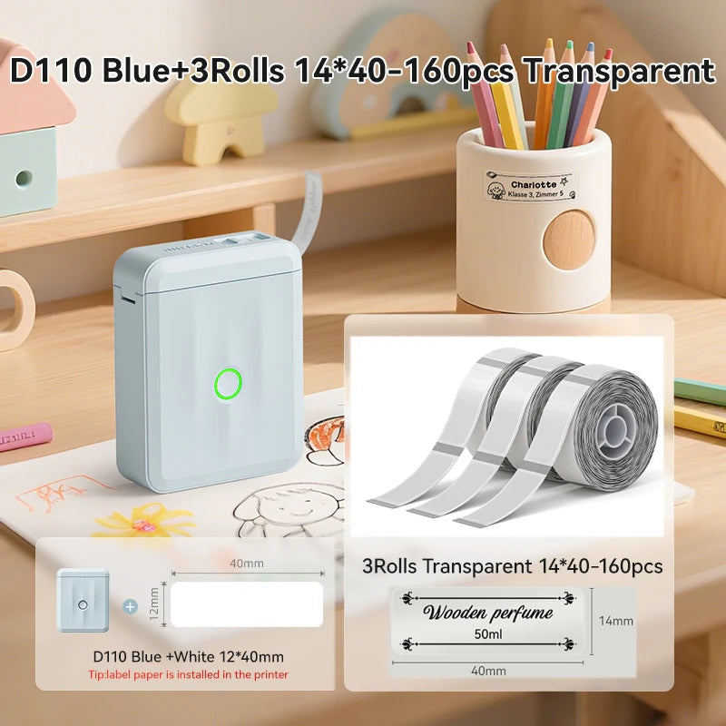 NIIMBOT D110 Upgraded Version Thermal Label Printer Mini Portable Name Tag Label Maker With Tape for Office Home Kitchen School