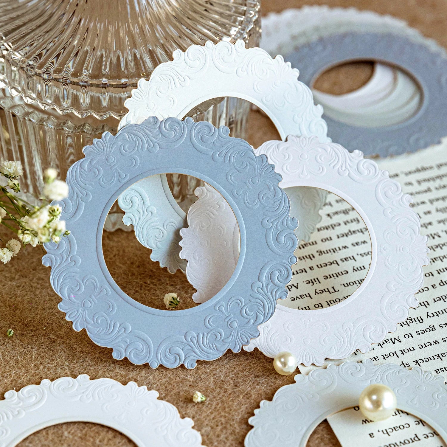 Mr.Paper 3 Packs Embossed Hollow Frame Paper Card Stock, Vintage Ornate Decorative Frames for Scrapbooking & Journaling Photo