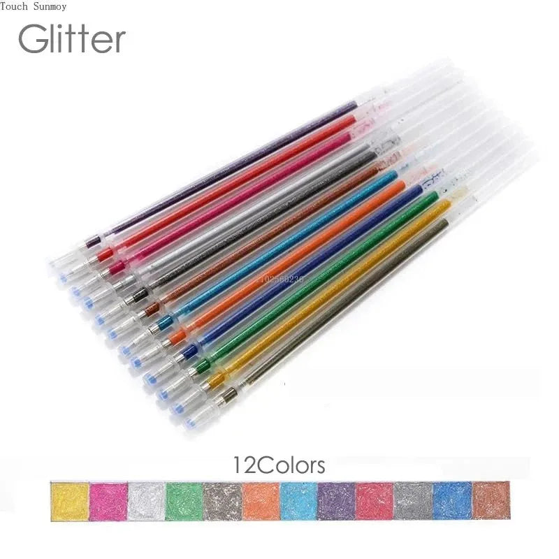 12-100pcs Glitter Pen Refills Set Flash Multicolor Gel Pen Refill Core DIY Art Writing Painting Graffiti Pen Refills Supplies