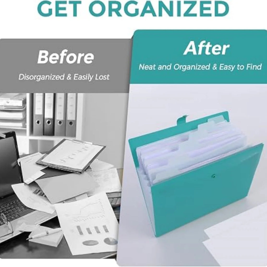 7-Pocket Expanding File Folder, Accordion Document Organizer | Professional Portable Paper Receipt Holder with Labels for Office Home Business, Letter/A4 Size Green