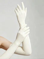 Black Latex Long Gloves Unisex Rubber Full Finger Gloves for Cosplay Club wear
