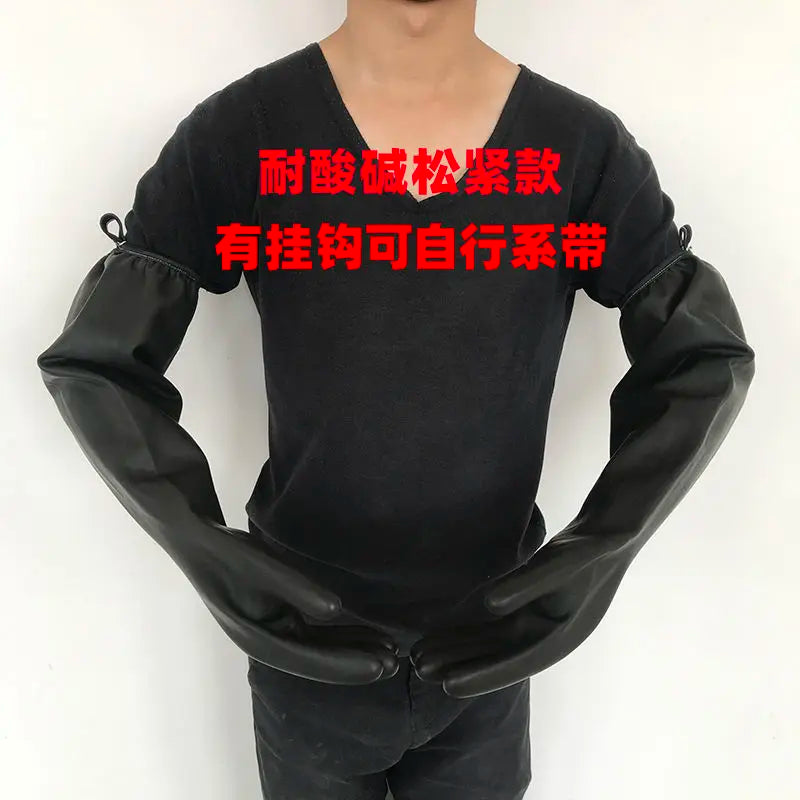 Acid and alkali resistant black lengthened anti-corrosion waterproof industrial latex thickened rubber gloves