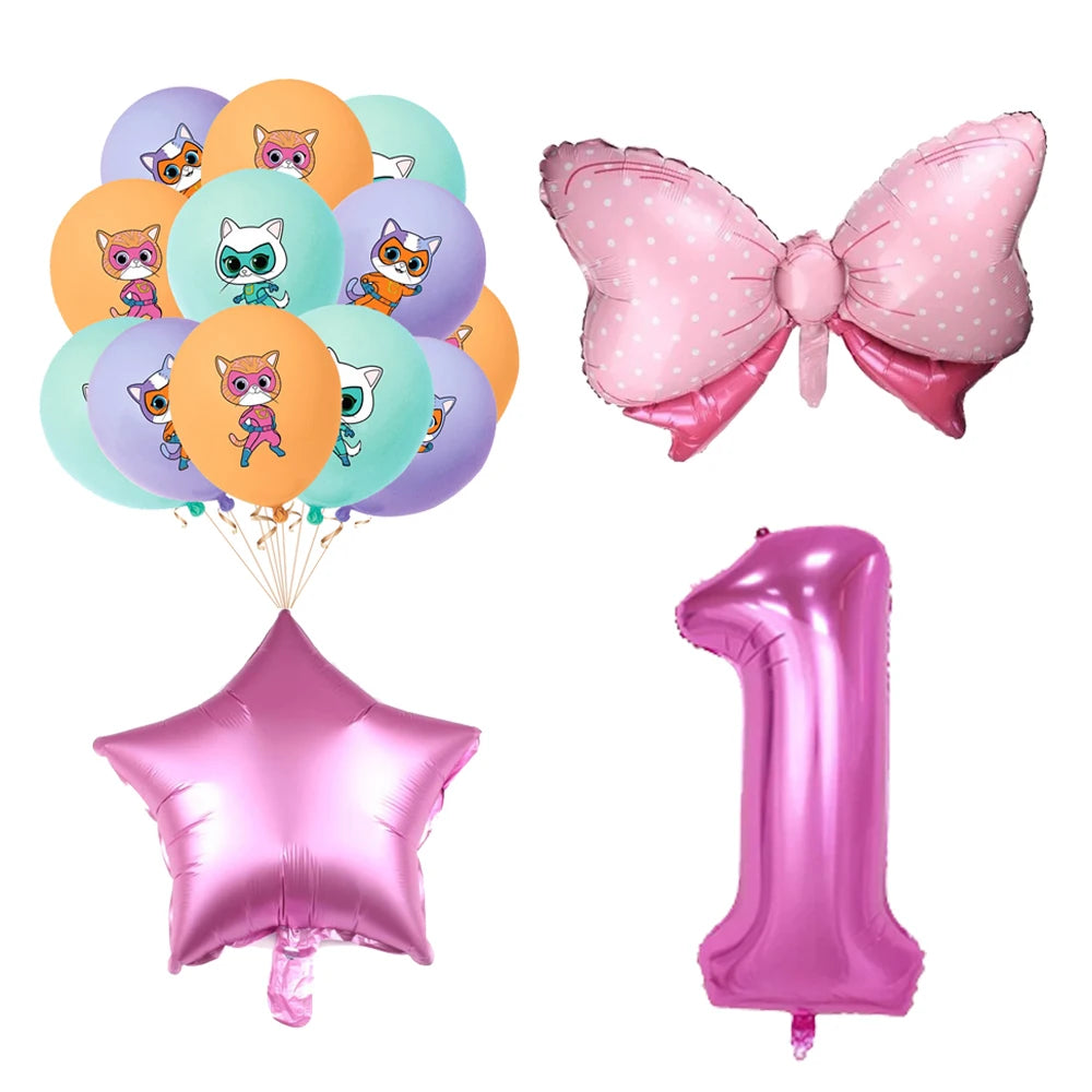Superkitties Happy Birthday Party Decor Paw Meow Cat Super Kitties Tableware Tablecloth Plate Cup Gift Set Kid Party Supplie Toy