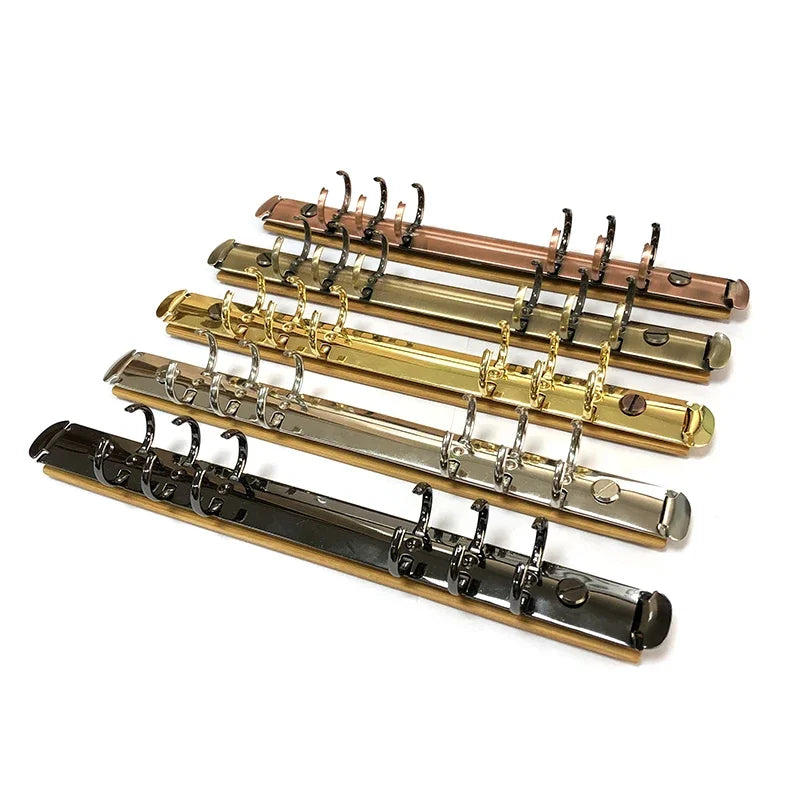 A5 Metal Ring Binder Clips with Bamboo Back Panel 6 Detachable Buckle Loose-leaf Binding Strip for Data Book Album Notebook