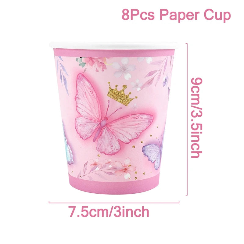 Butterfly Birthday Party Decoration  Butterfly Party Disposable Tableware Paper Cup Plate Birthday  Party