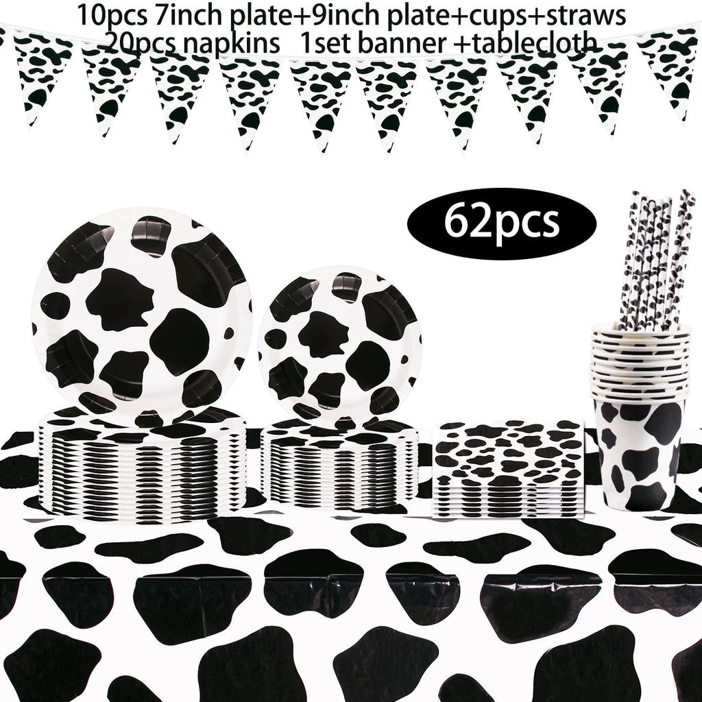 Cow Party Themed Disposable Tableware Set Paper Plates and Cow Napkins for Kids Cow Themed Birthday Party Decorations