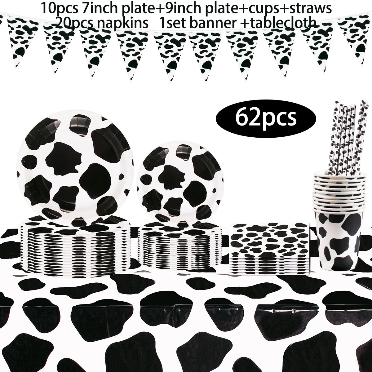 Cow Party Themed Disposable Tableware Set Paper Plates and Cow Napkins for Kids Cow Themed Birthday Party Decorations