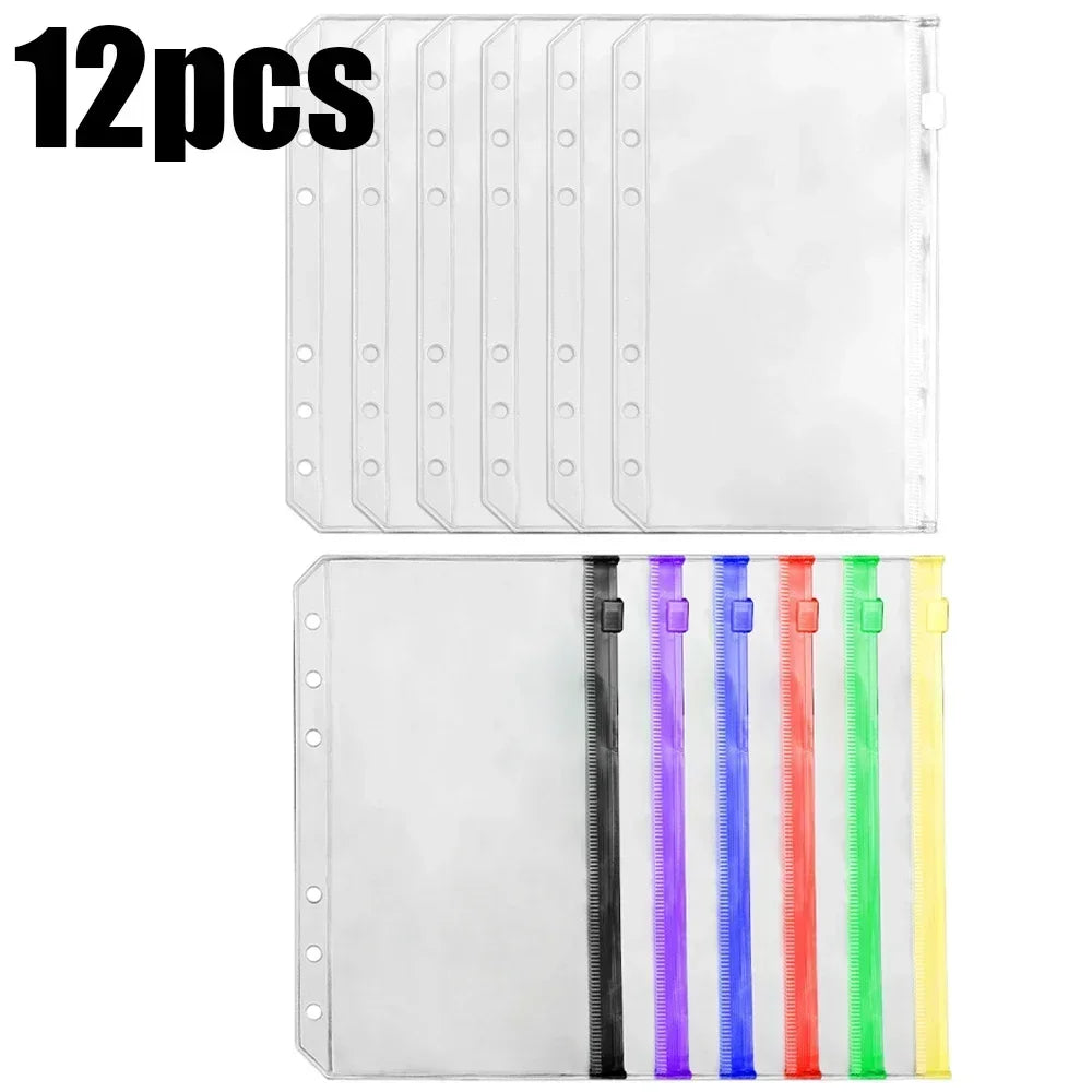2-24Pcs Clear A6 6-Hole Binder Pockets Waterproof PVC Organizer Cash Budget Envelopes Zipper Binder Pouches for Notebook Planner