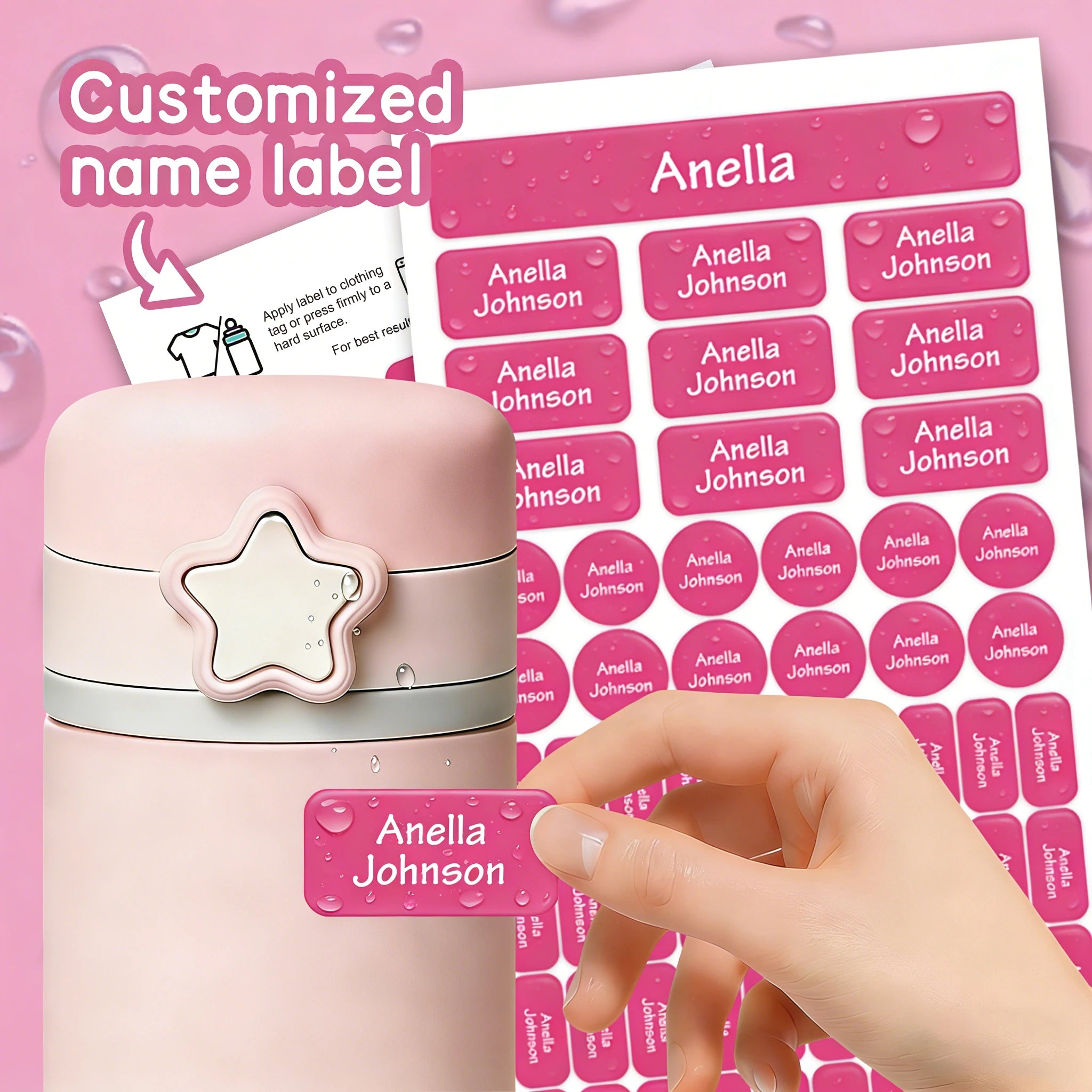 140PCS Personalized Name Stickers Custom Labels, Waterproof Vinyl Name Tags for School Supplies, Bottles, Lunch Boxes