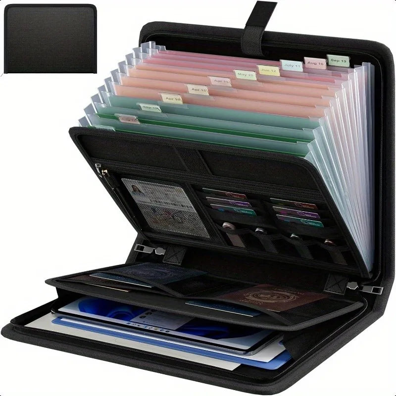 Waterproof Zipper Document Organizer,26 Compartment Waterproof Zipper Case with Labels,Document Organizer Storage File Organizer