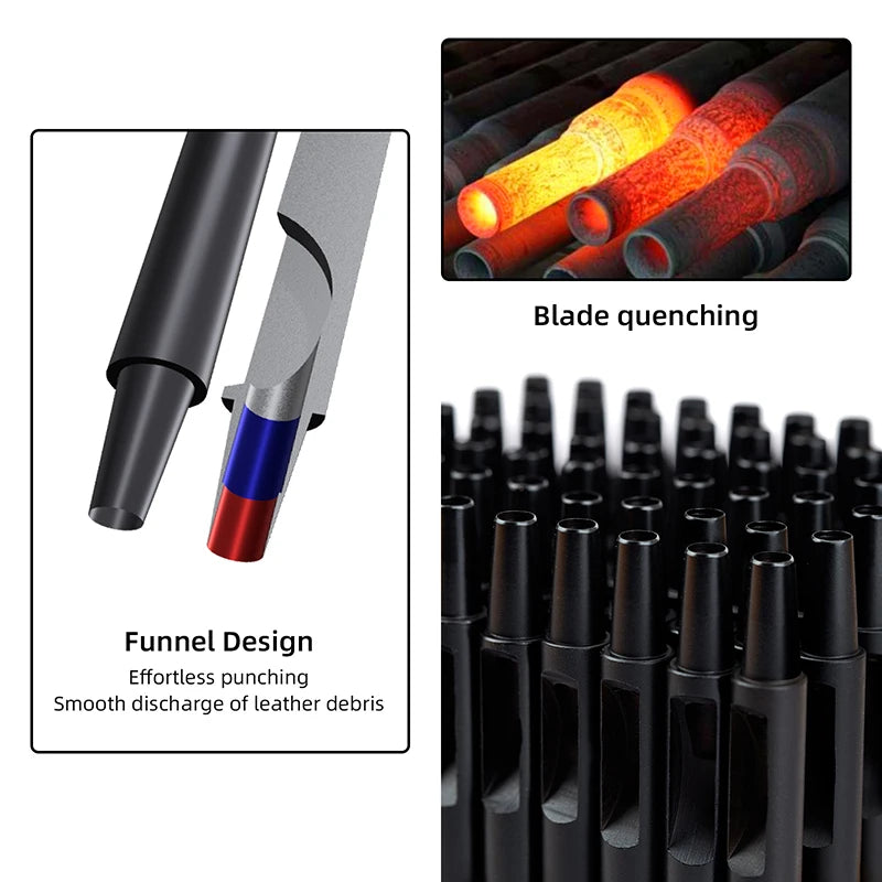 WUTA 1PC Leather Punching Tool Round Hole Hollow Puncher Black Titanium Plated Anti-rust DIY Craft Tool for Belt,Watch Band