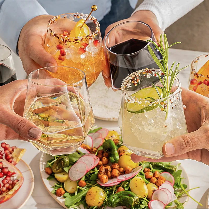 12-48PCS Diamond Plastic Wine Glasses Disposable Stemless Plastic Cups Whiskey Cocktail for Party Birthday Gathering Bars 12oz