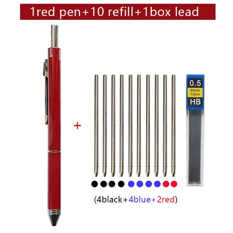 Metal Multicolor Pen 4 In 1 Gravity Sensor Ballpoint Pen 3 Colors Ball Pen and 1 Mechanical Pencil Office School Stationery Gfit