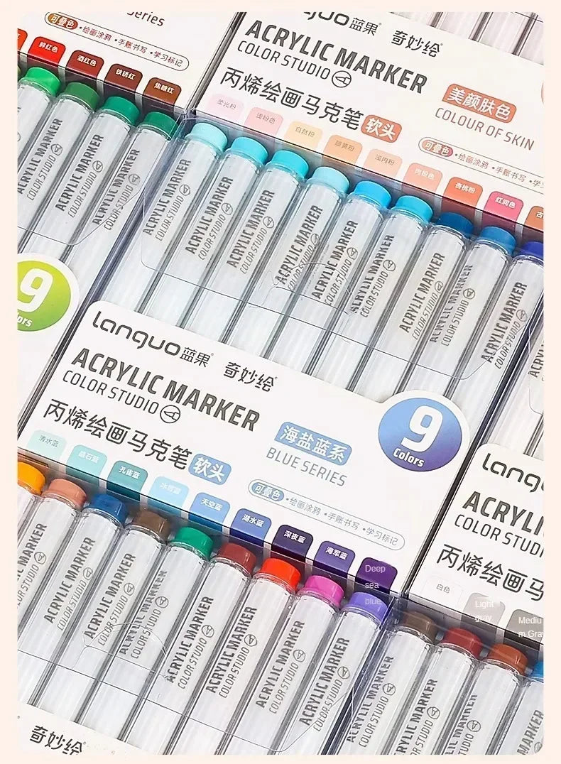 Languo 9/144 Colors Acrylic Paint Art Marker Pen DIY Painting Drawing Card Ceramic Stone Mug Glass Fabric Clothes Art Supplies