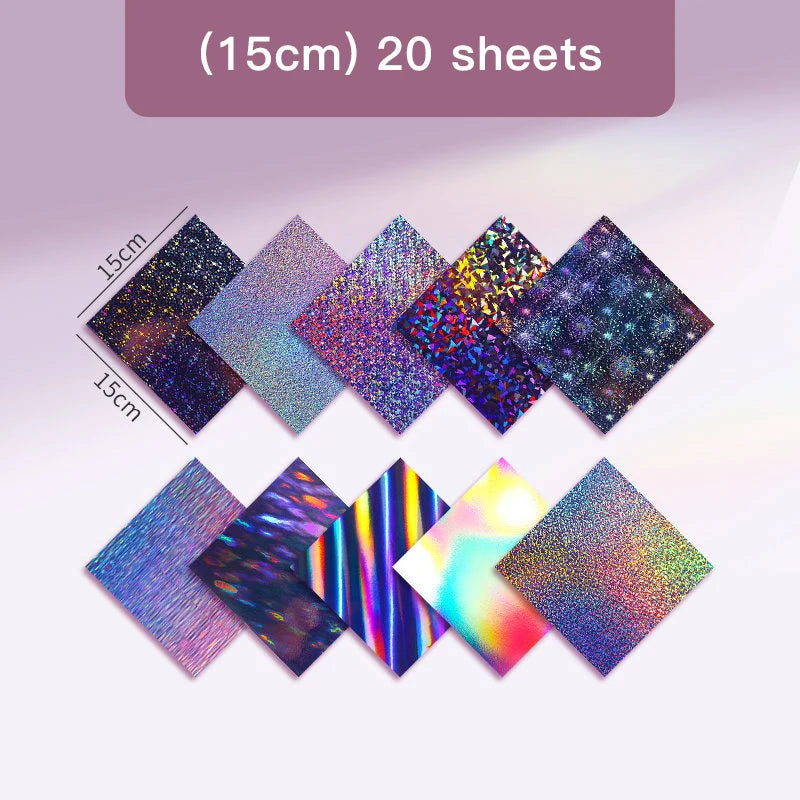 60/20 Multicolored Sheets Square Origami Paper Toner Reactive Foil Folding Paper Laser Shining Papers Craft Scrapbooking Decor