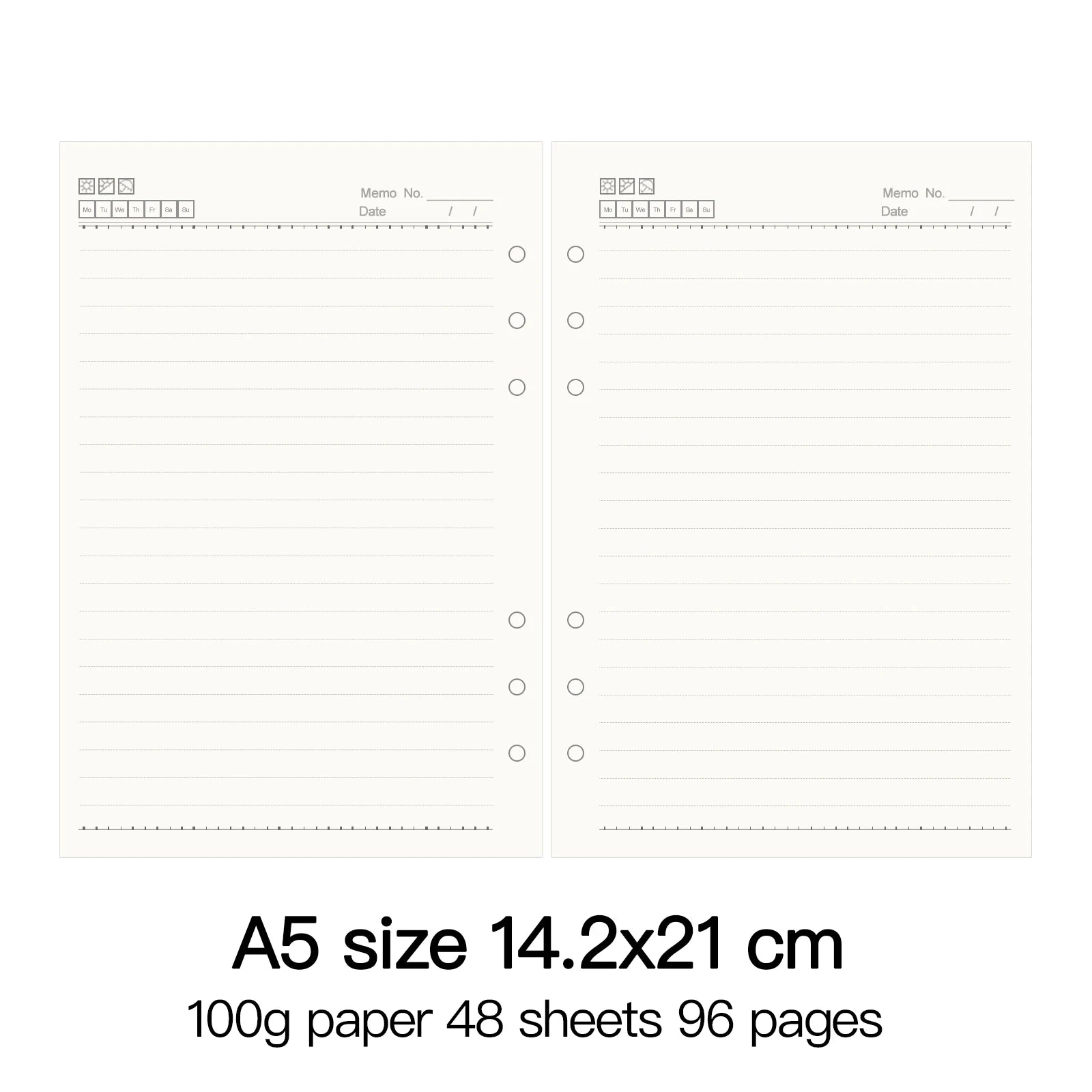 High Quality Ring Binder Notebook A5 Personal A6 A7 A8 Size Insert Refills Loose Leaf Spiral Diary Planner Inner Core 100g Paper
