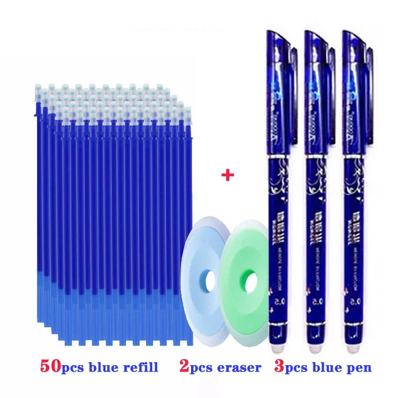 55pcs/lot Erasable Gel Pen 0.5mm Refill Rod Magic Ink Erasable Pen Washable Handle Office School Writing Tools Kawaii Stationery
