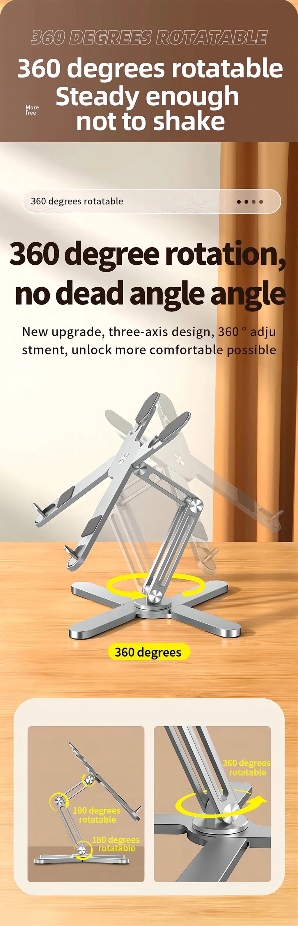 Foldable Laptop Stand 360°Rotation Notebook Table Holder Aluminum Alloy Portable Book Tablet Bracket Open-ended Heat Dissipation