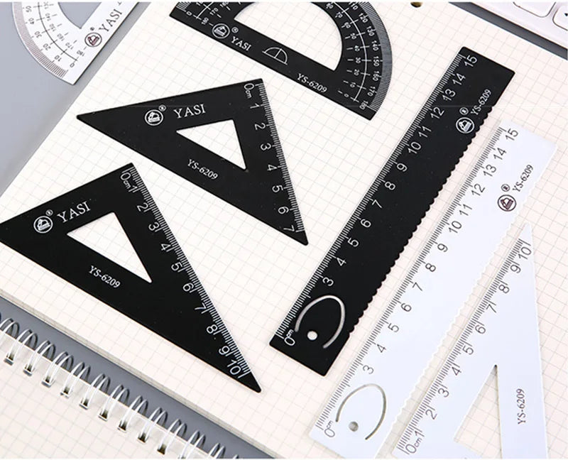 4 Pcs/Set Math Sets Metal Ruler Triangle Ruler Protractor with Box for School Student Geometry Sets